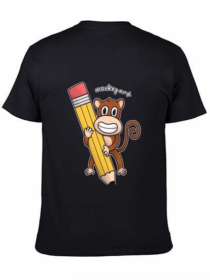 Monkey Art T-Shirt - Cartoon Monkey Holding Pencil