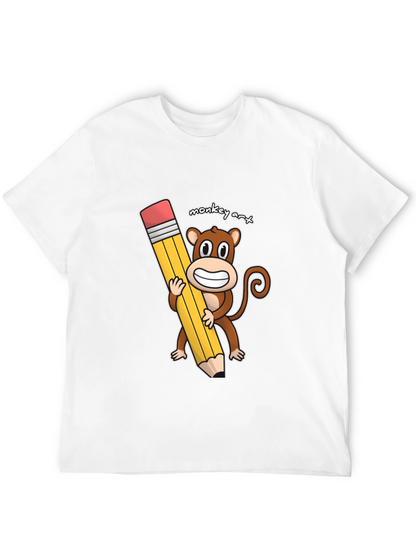 Monkey Art T-Shirt - Cartoon Monkey Holding Pencil