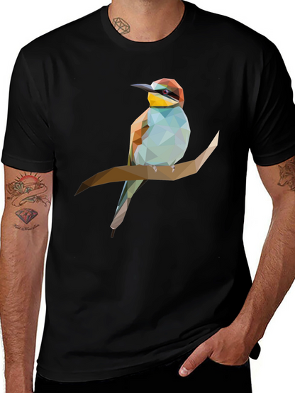 Geometric Bird on Branch Graphic Tee - Black