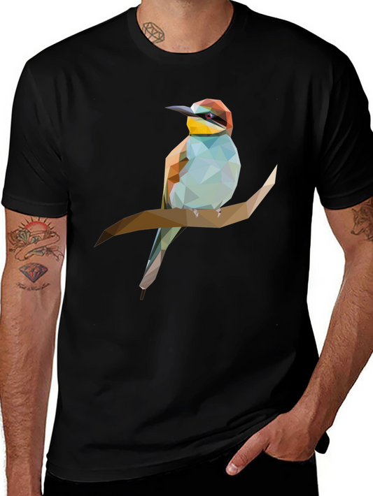Geometric Bird on Branch Graphic Tee - Black