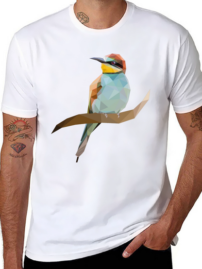 Geometric Bird on Branch Graphic Tee - Black