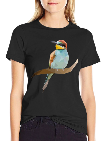 Geometric Bird on Branch Graphic Tee - Black