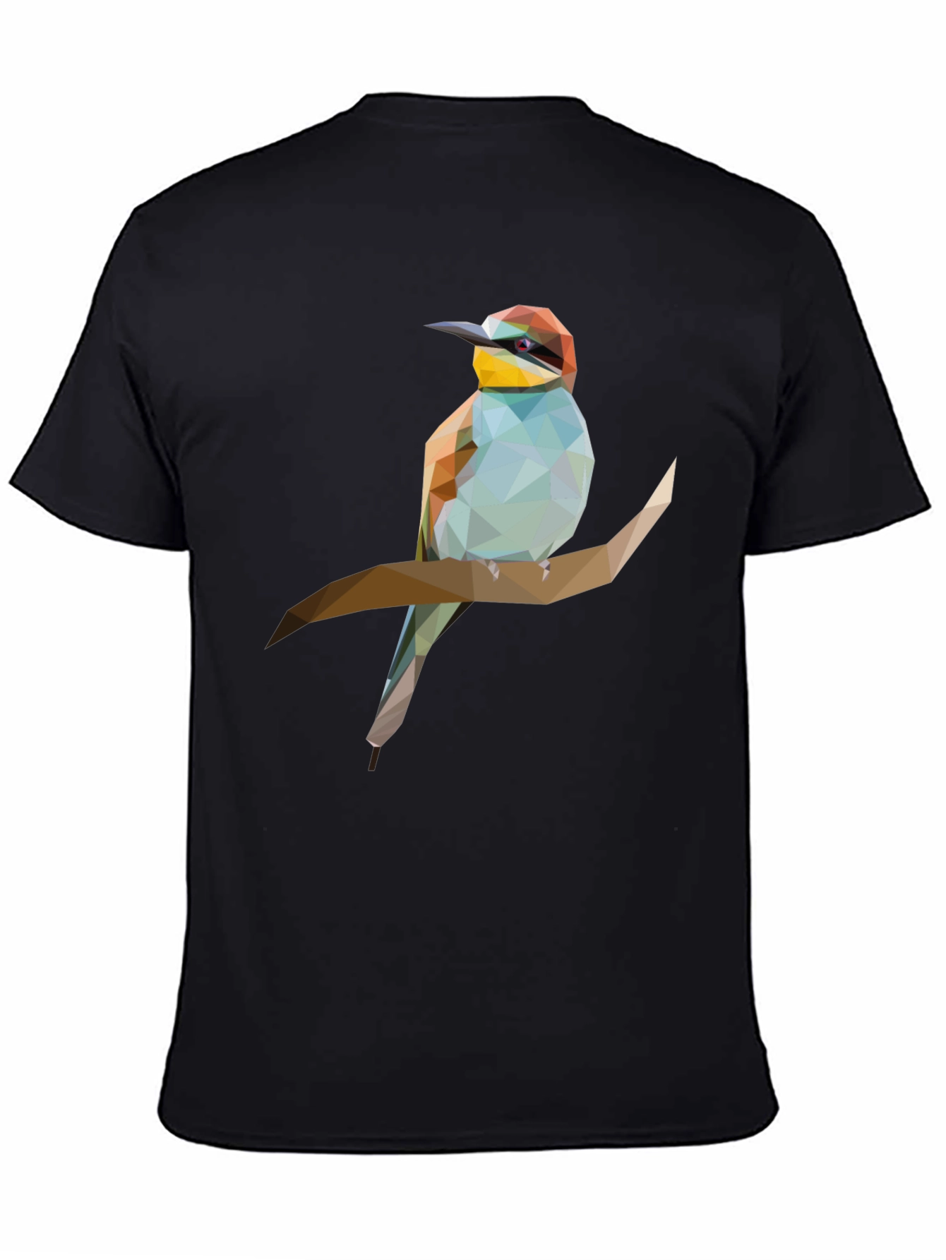 Geometric Bird on Branch Graphic Tee - Black