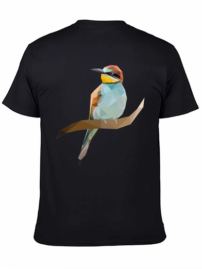 Geometric Bird on Branch Graphic Tee - Black