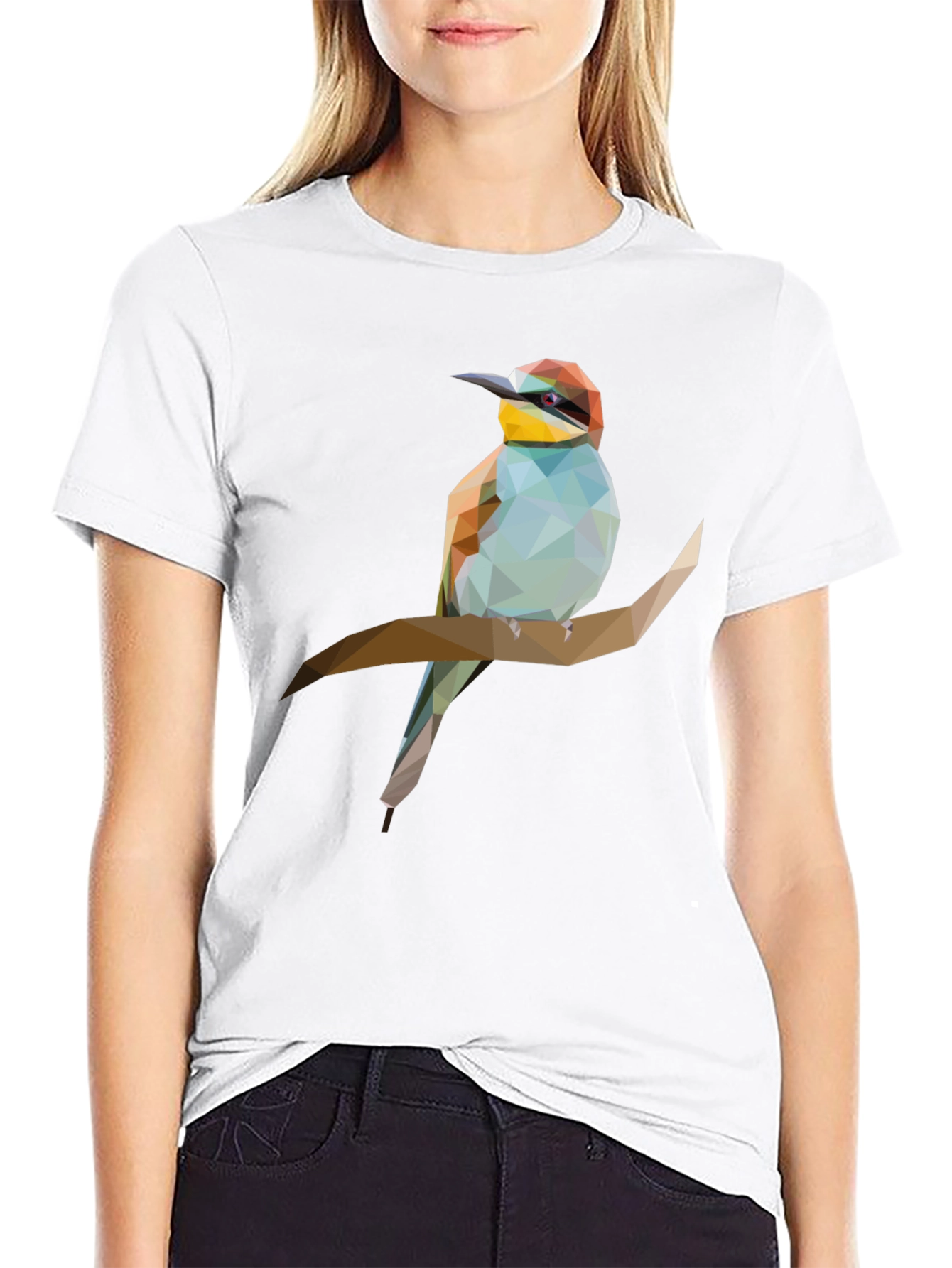 Geometric Bird on Branch Graphic Tee - Black