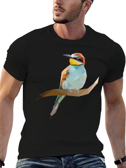 Geometric Bird on Branch Graphic Tee - Black