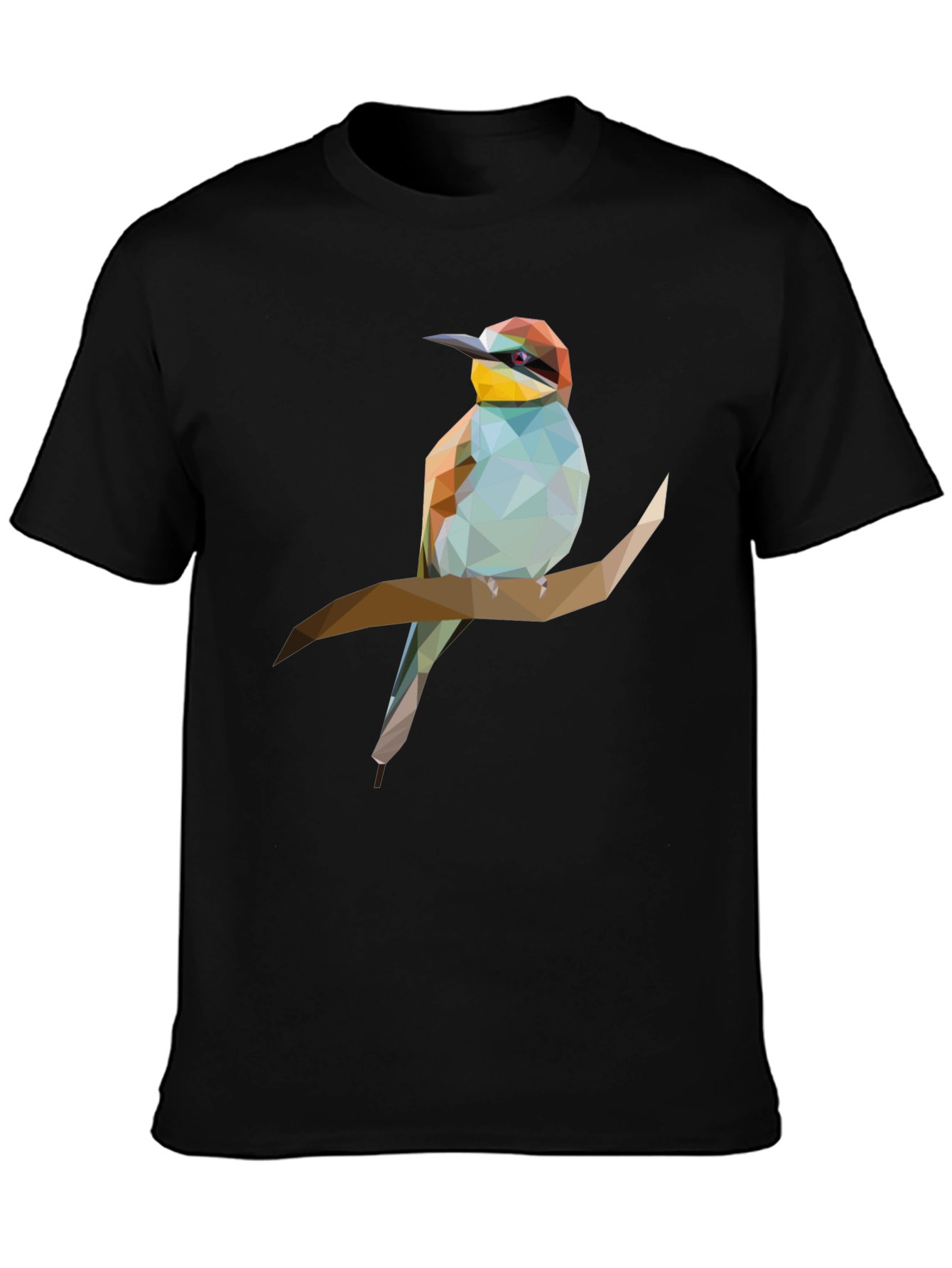 Geometric Bird on Branch Graphic Tee - Black