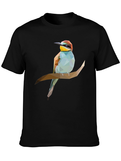 Geometric Bird on Branch Graphic Tee - Black