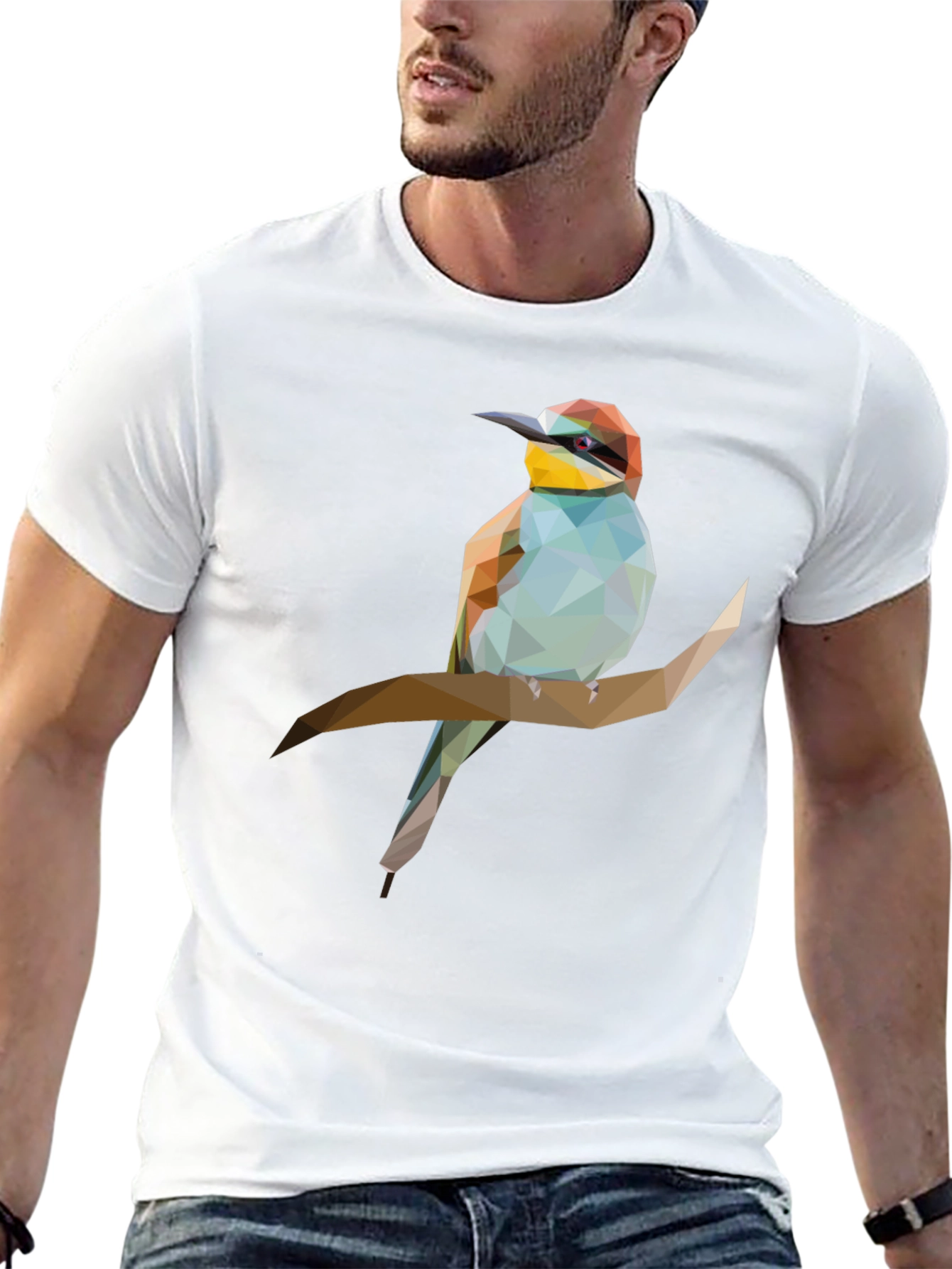 Geometric Bird on Branch Graphic Tee - Black