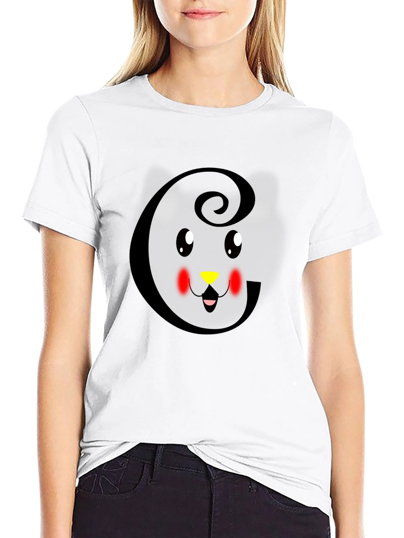 Cute Cat Initial G Black T-Shirt