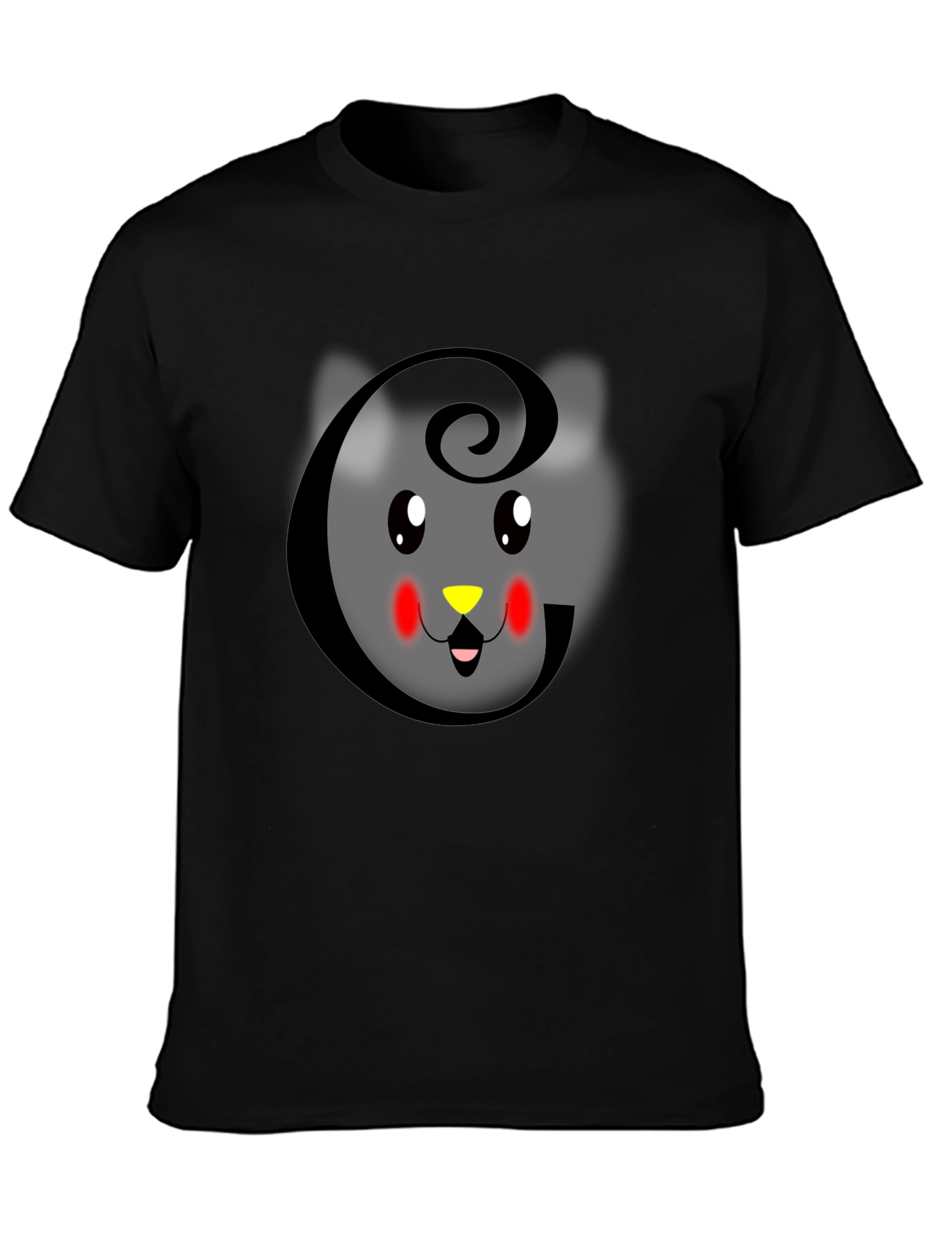 Cute Cat Initial G Black T-Shirt