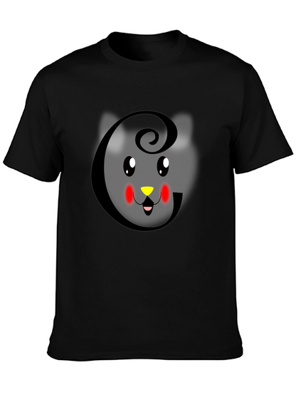Cute Cat Initial G Black T-Shirt