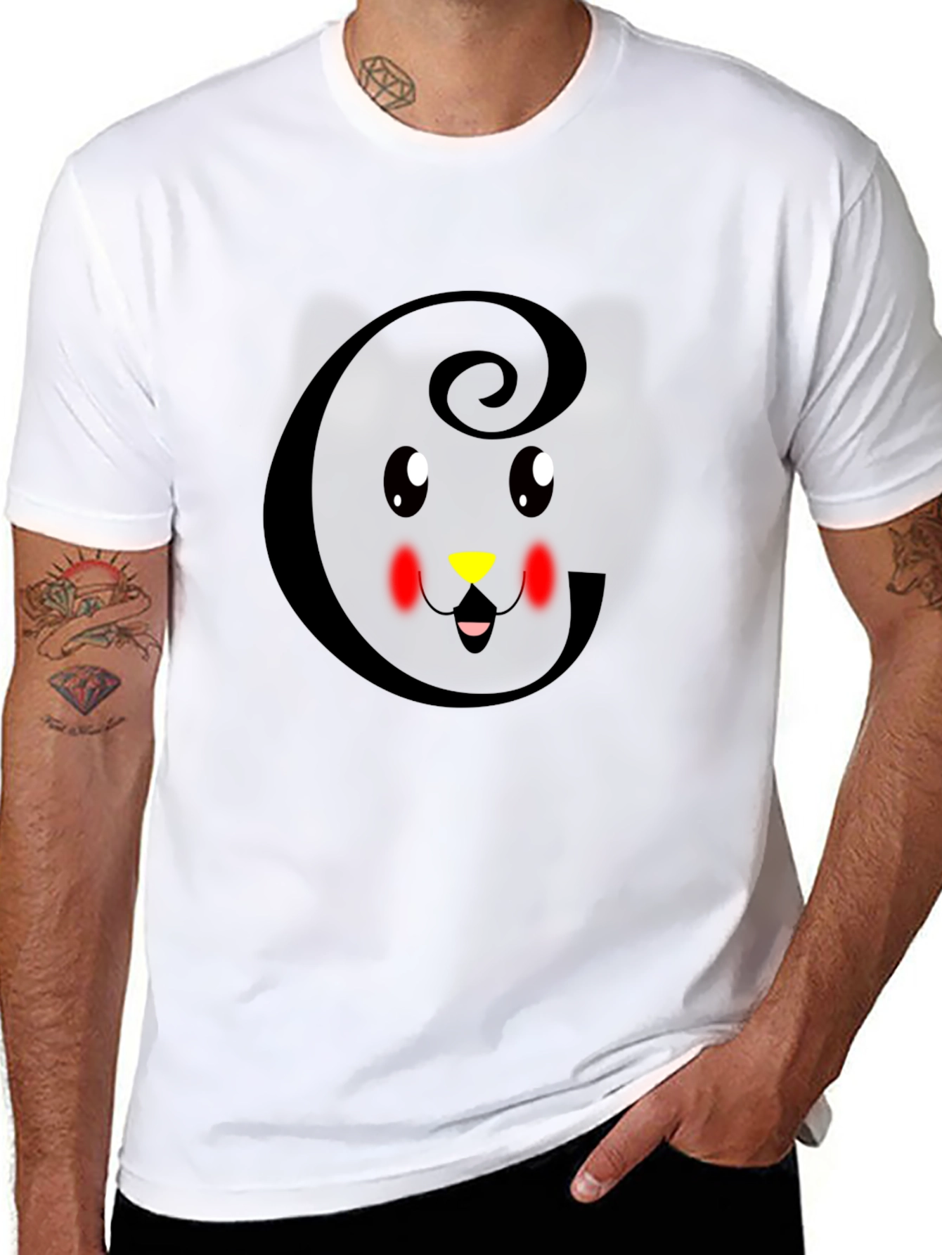 Cute Cat Initial G Black T-Shirt
