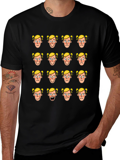 Emotional Faces Graphic Print Black T-Shirt