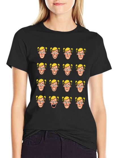 Emotional Faces Graphic Print Black T-Shirt