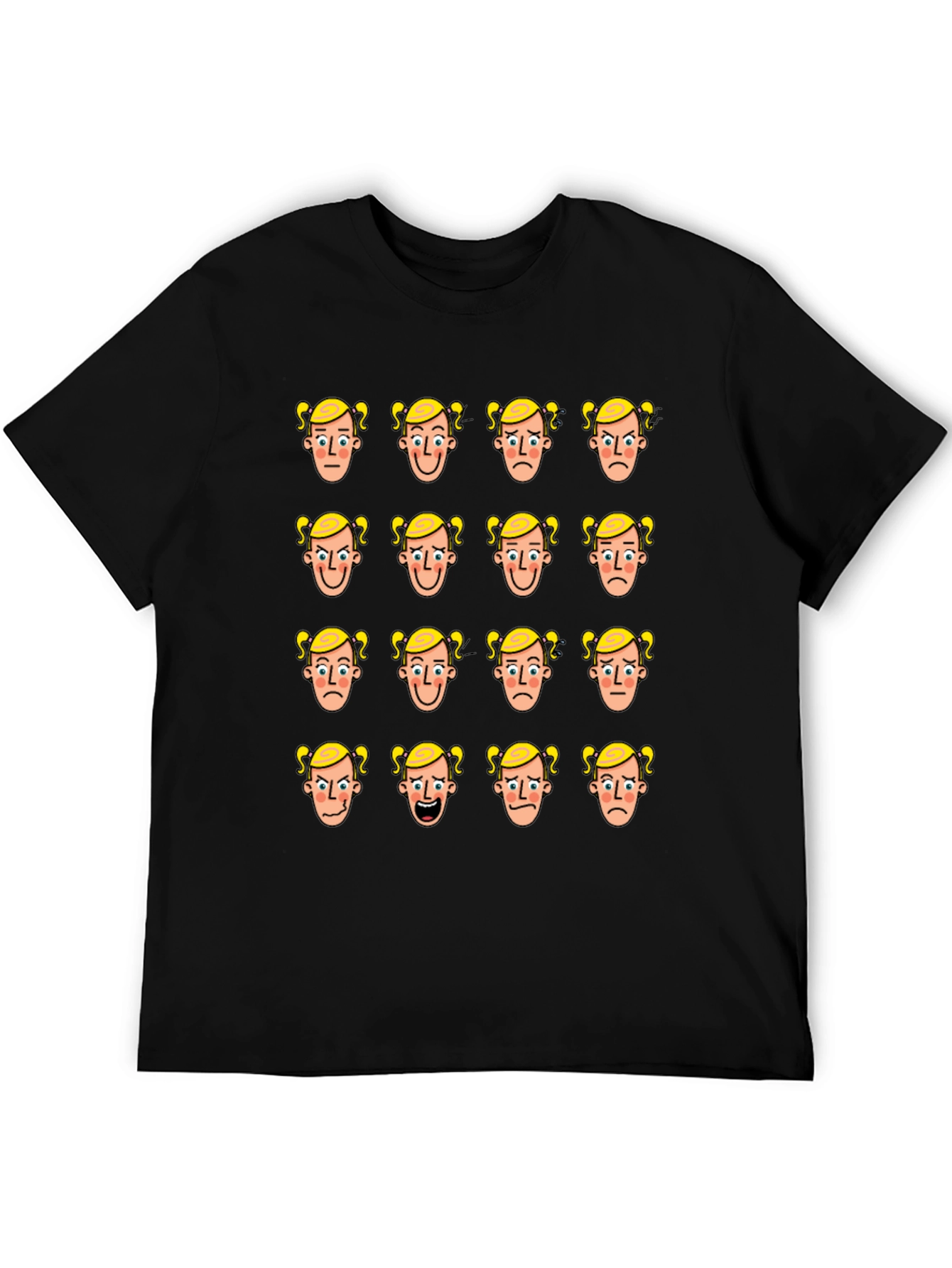 Emotional Faces Graphic Print Black T-Shirt