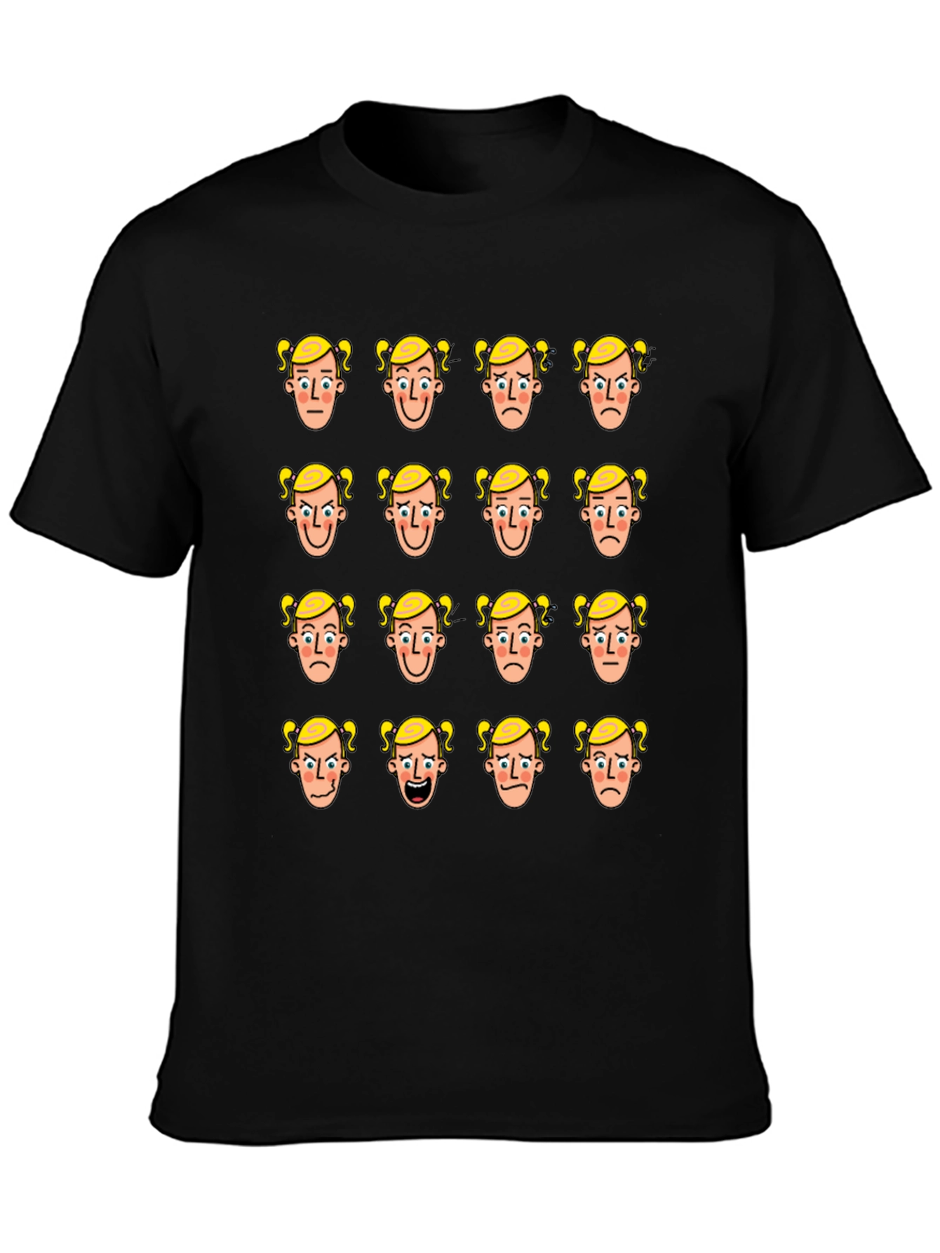 Emotional Faces Graphic Print Black T-Shirt