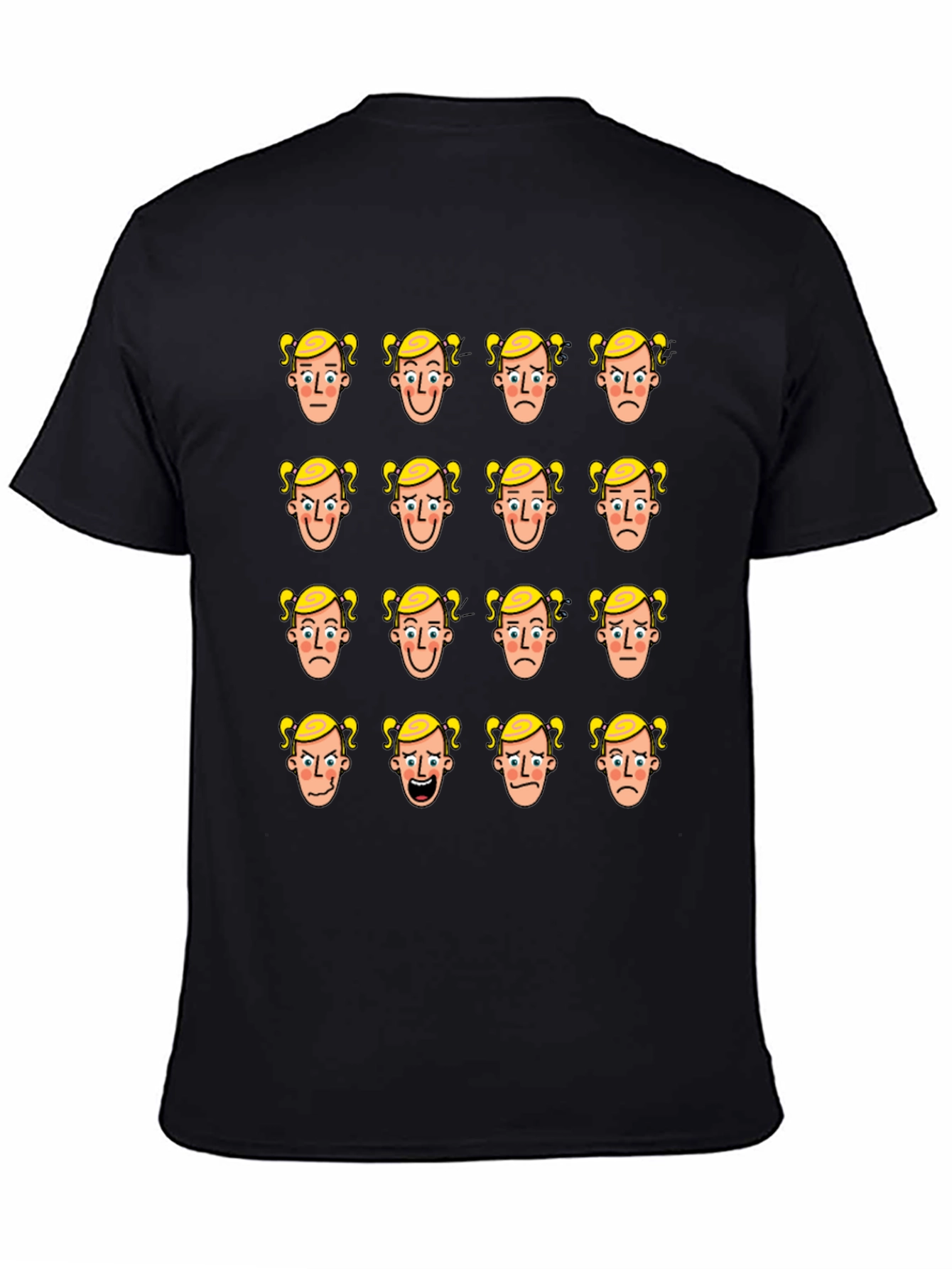 Emotional Faces Graphic Print Black T-Shirt