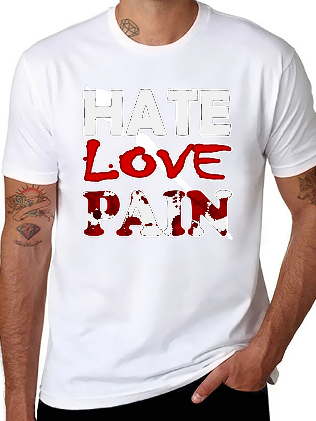 Hate Love Pain Graphic Print T-Shirt