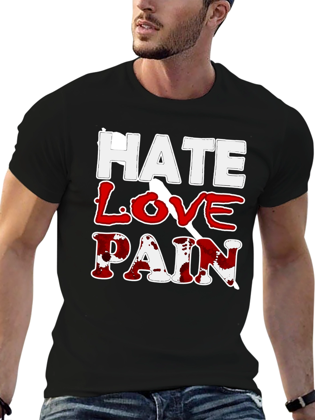 Hate Love Pain Graphic Print T-Shirt
