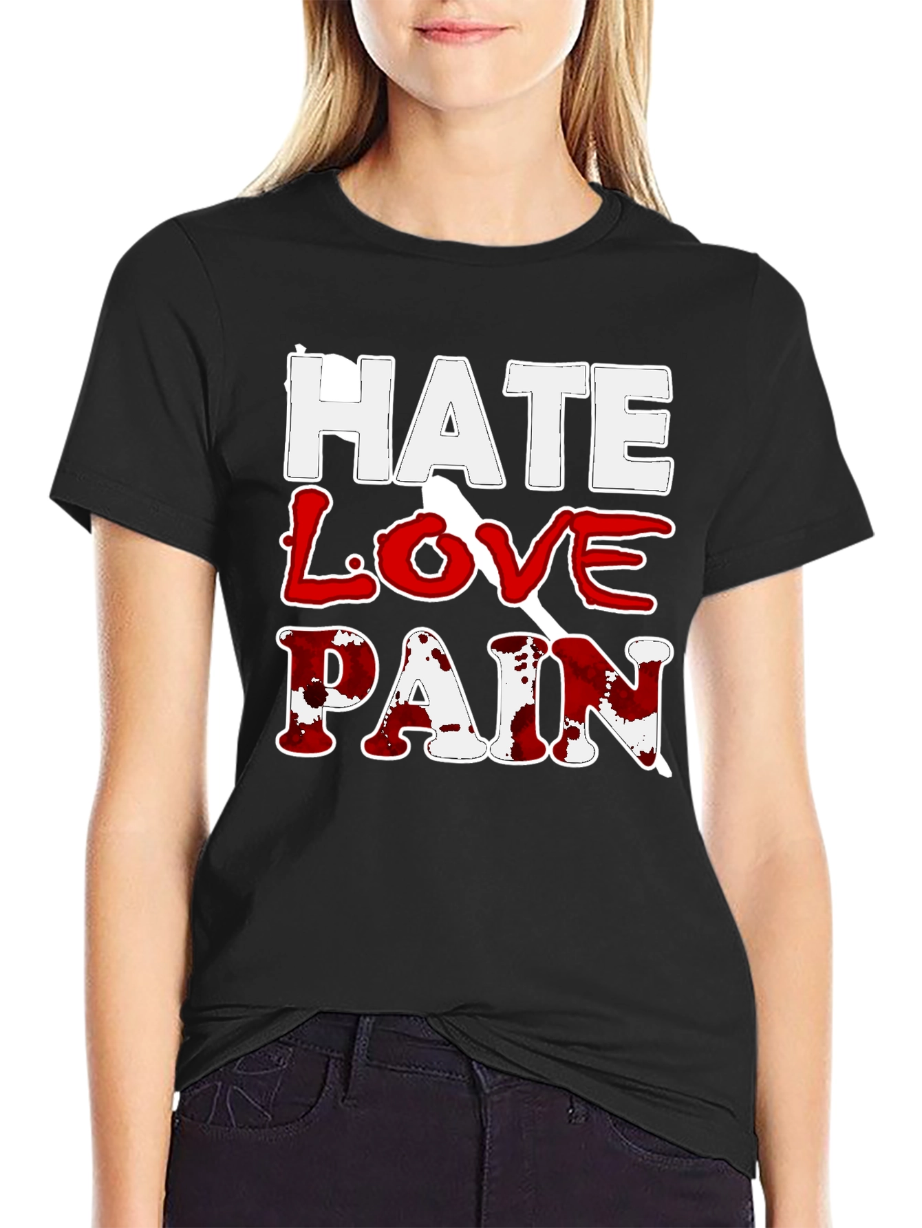 Hate Love Pain Graphic Print T-Shirt