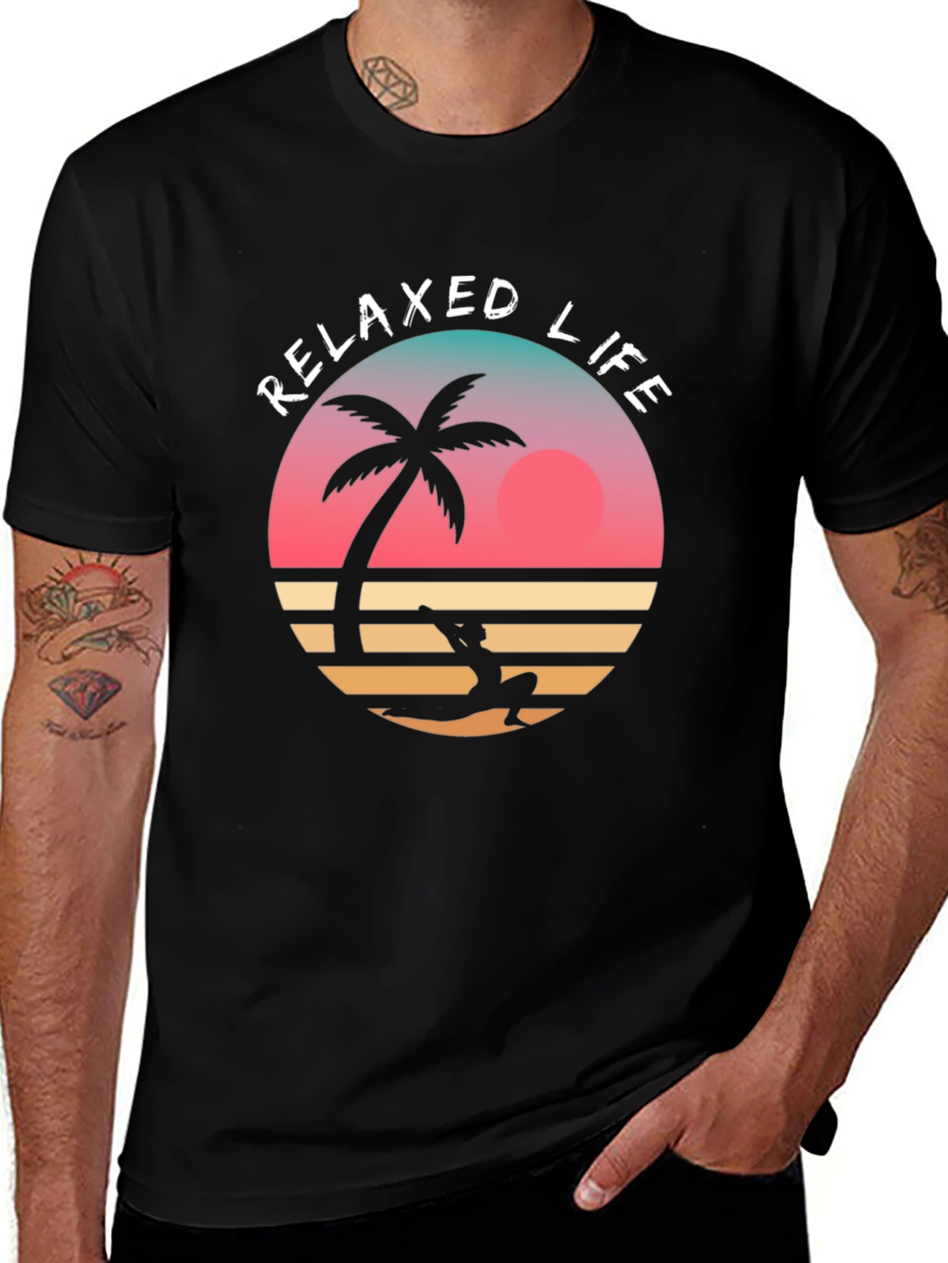 Relaxed Life Graphic Tee - Tropical Palm & Sunset