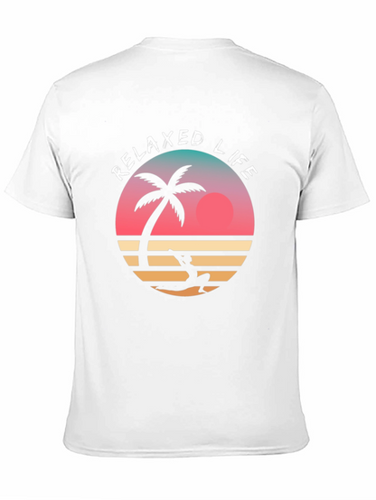 Relaxed Life Graphic Tee - Tropical Palm & Sunset