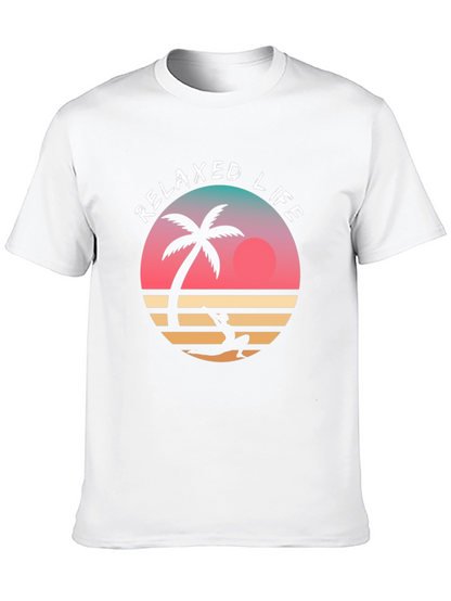 Relaxed Life Graphic Tee - Tropical Palm & Sunset