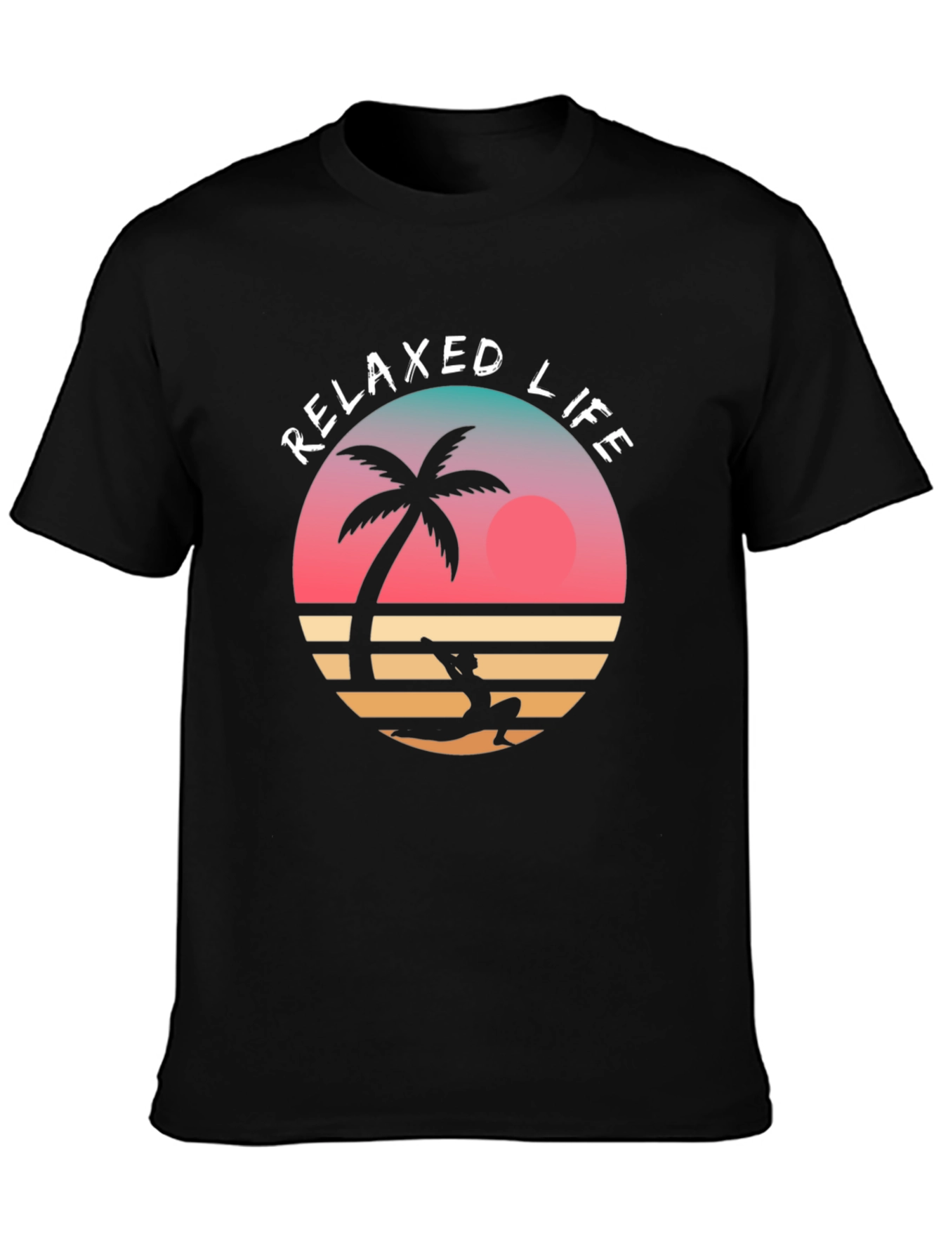 Relaxed Life Graphic Tee - Tropical Palm & Sunset