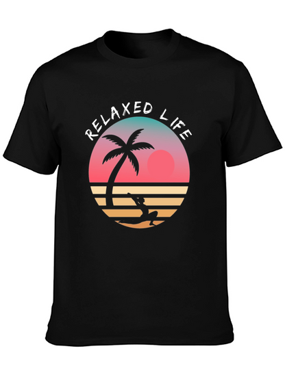 Relaxed Life Graphic Tee - Tropical Palm & Sunset