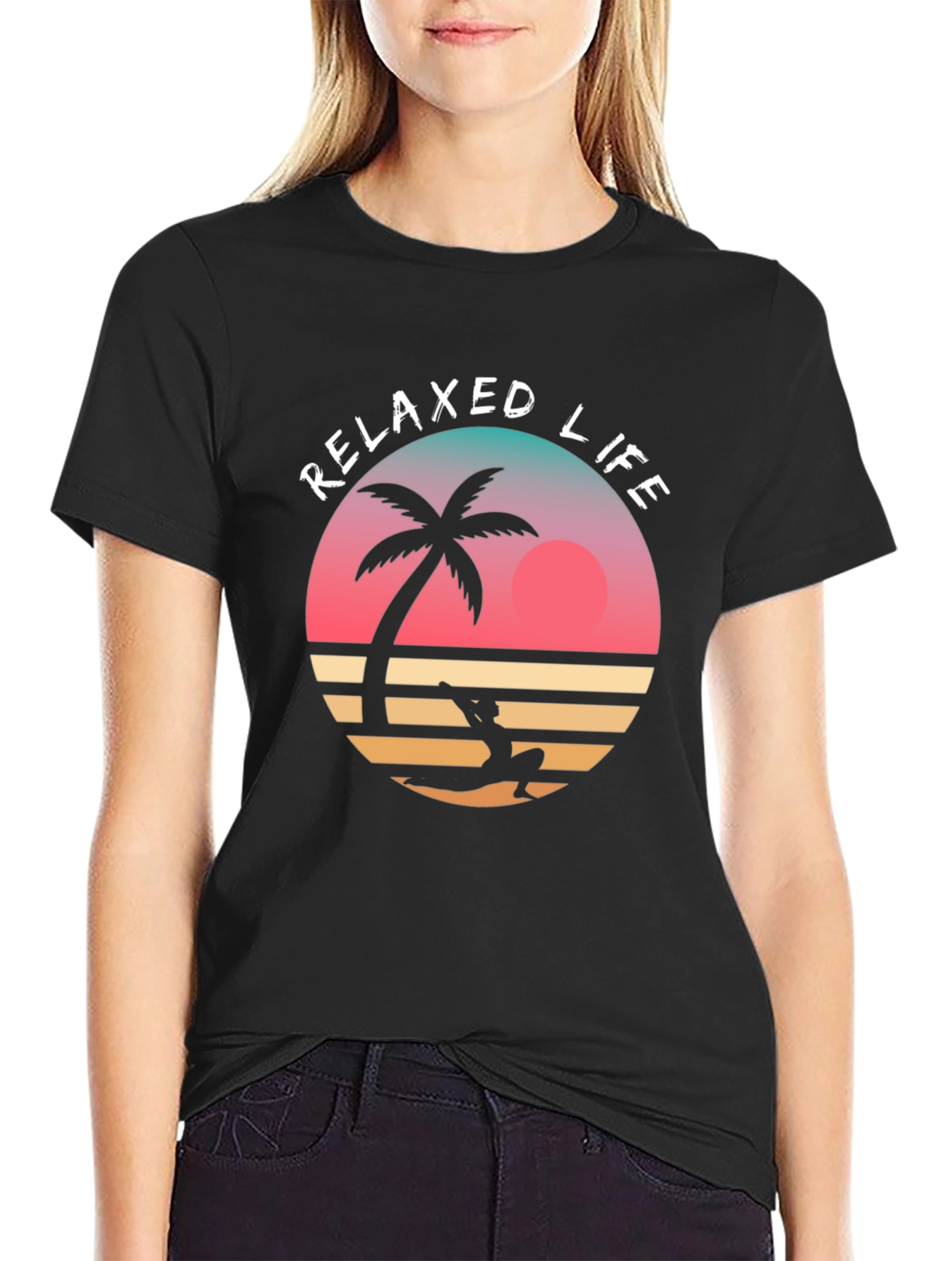 Relaxed Life Graphic Tee - Tropical Palm & Sunset