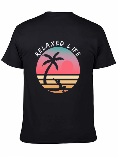 Relaxed Life Graphic Tee - Tropical Palm & Sunset