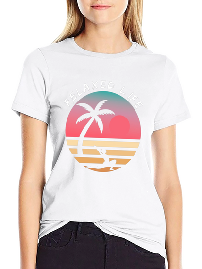 Relaxed Life Graphic Tee - Tropical Palm & Sunset