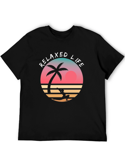 Relaxed Life Graphic Tee - Tropical Palm & Sunset