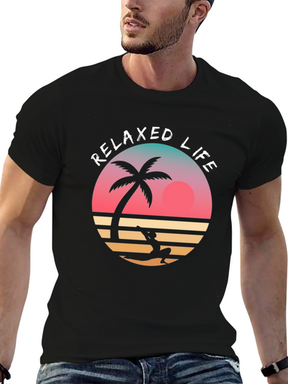 Relaxed Life Graphic Tee - Tropical Palm & Sunset