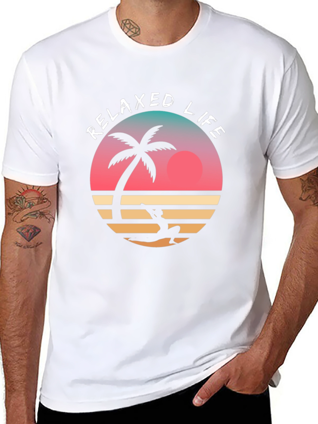 Relaxed Life Graphic Tee - Tropical Palm & Sunset
