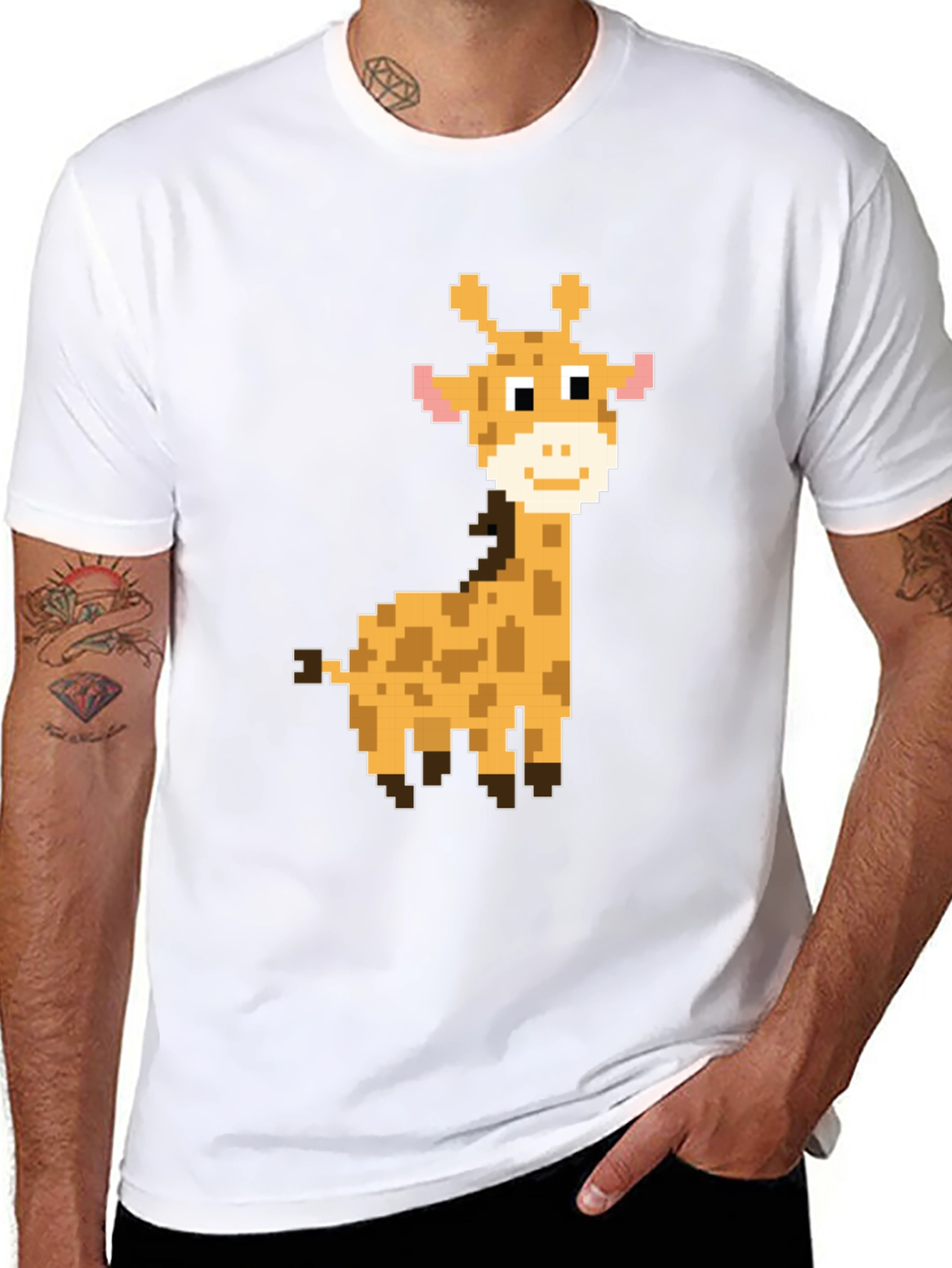 Pixel Giraffe Graphic Tee - Fun Casual Style