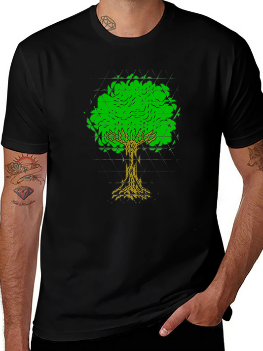 Geometric Tree Graphic Tee - Black