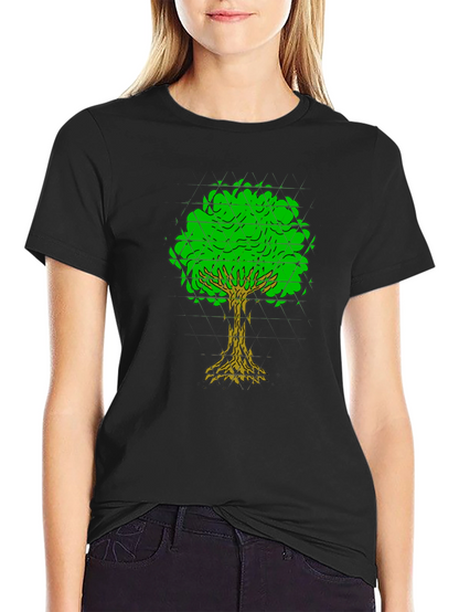 Geometric Tree Graphic Tee - Black