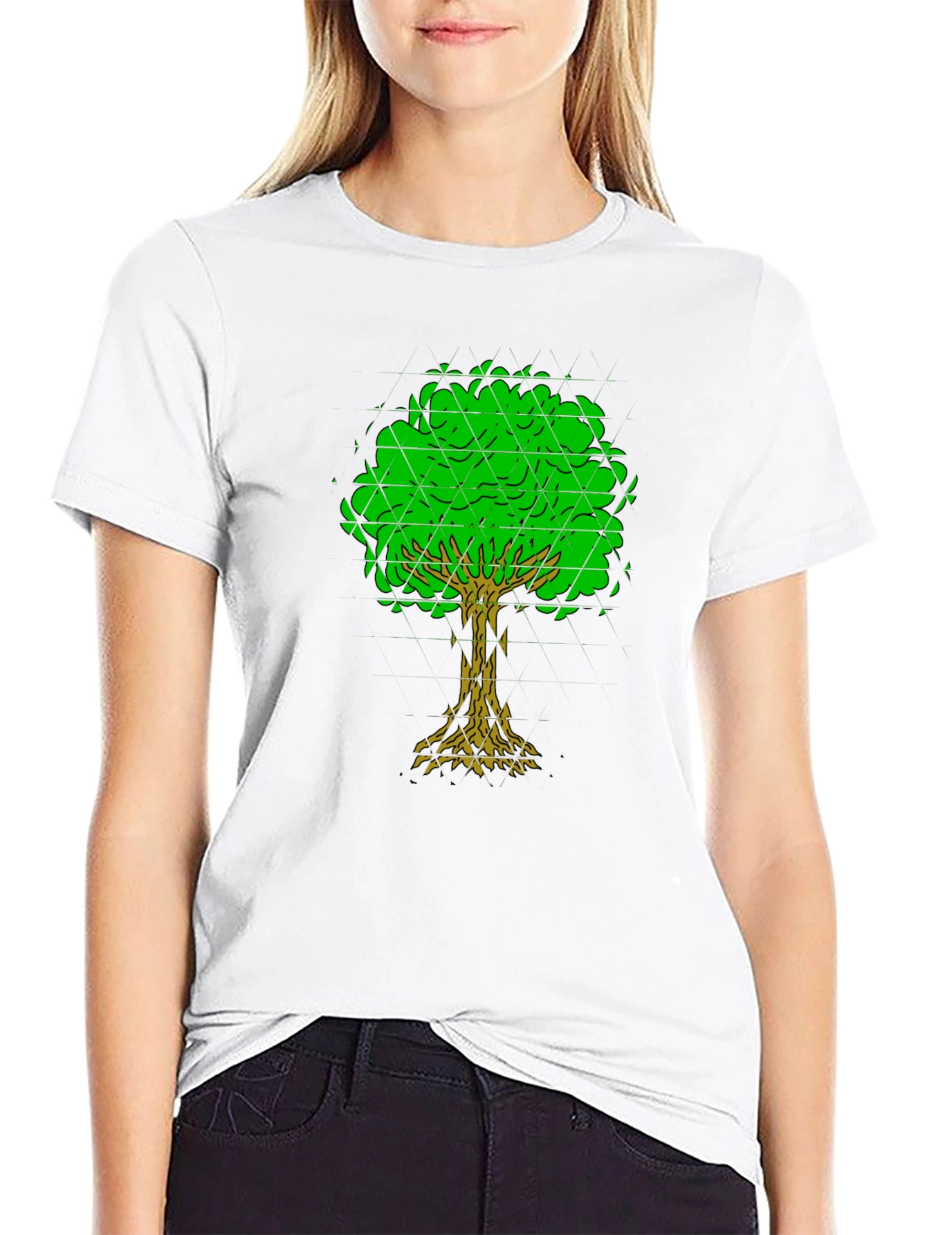 Geometric Tree Graphic Tee - Black
