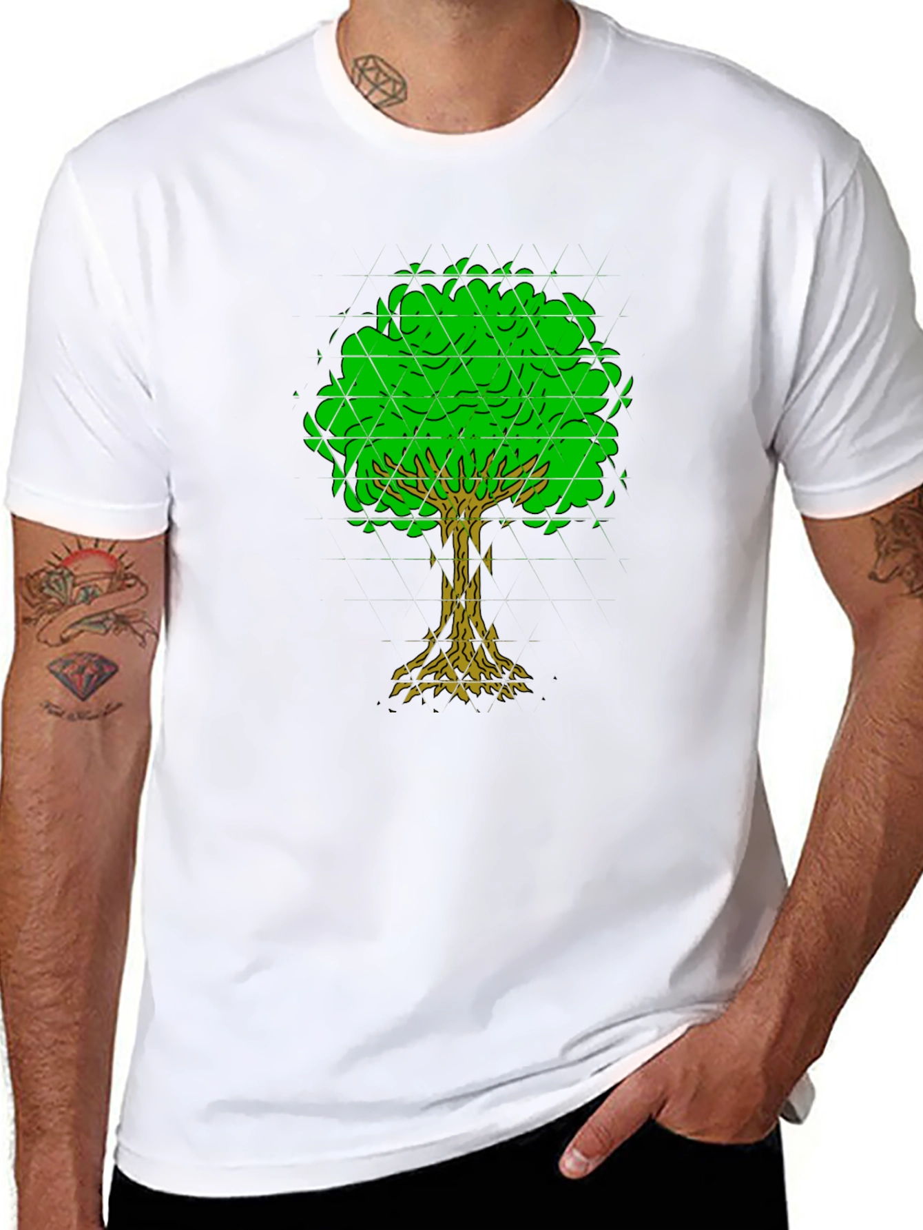 Geometric Tree Graphic Tee - Black