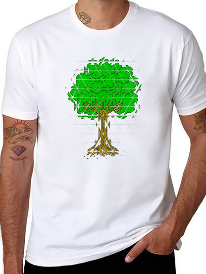 Geometric Tree Graphic Tee - Black