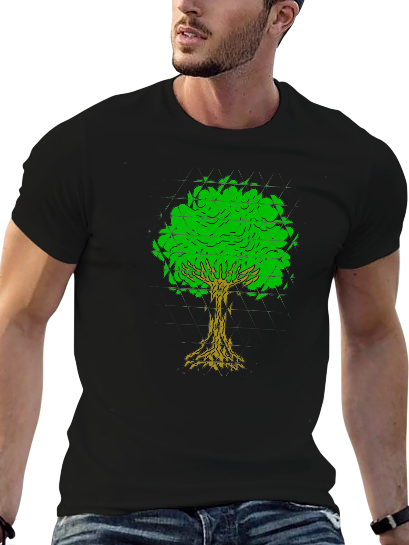 Geometric Tree Graphic Tee - Black