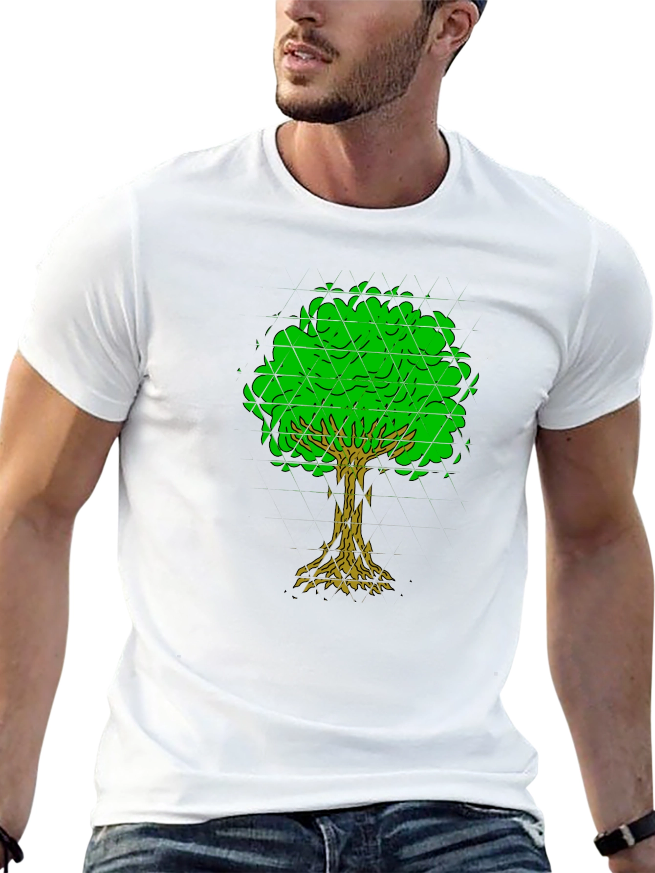 Geometric Tree Graphic Tee - Black