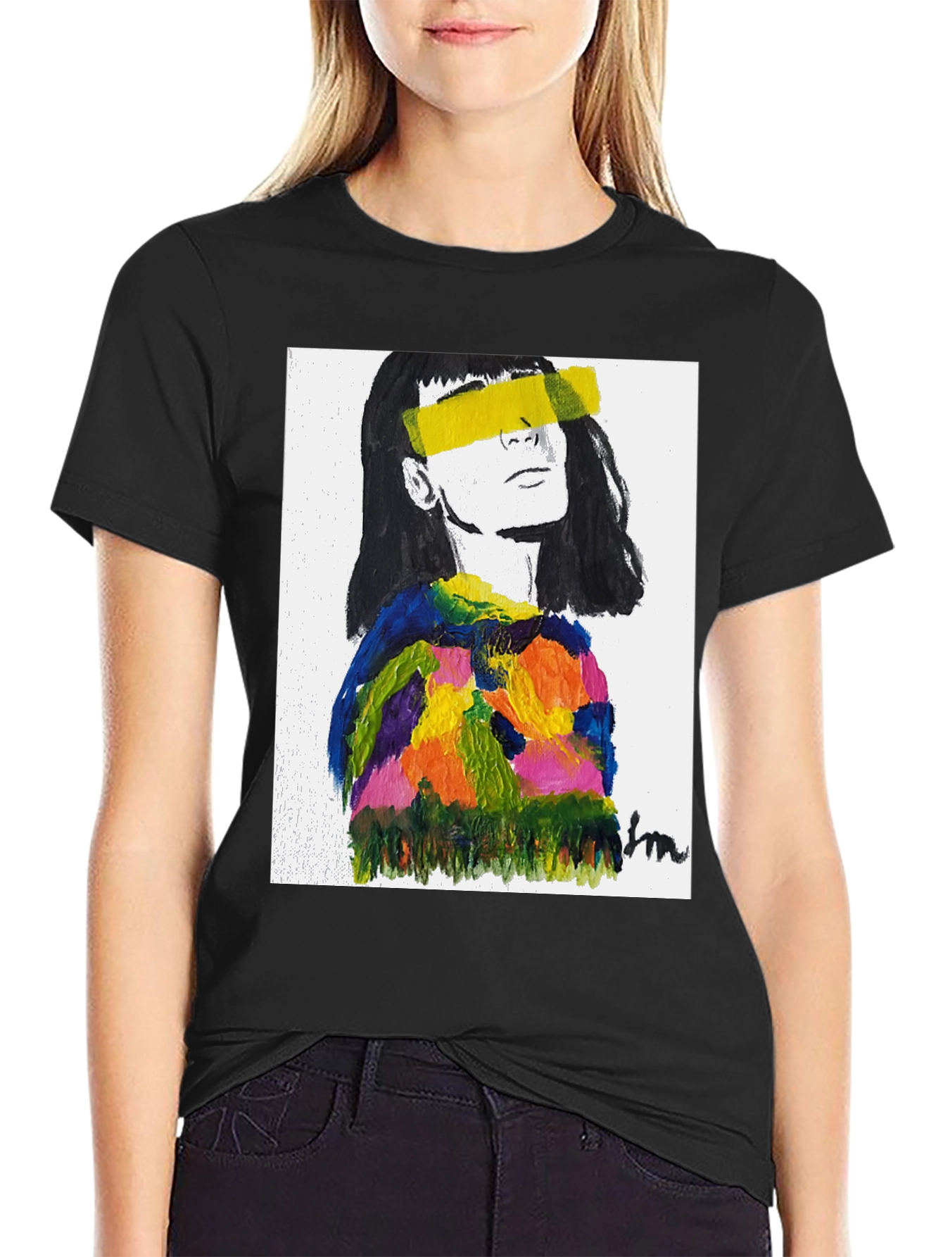 Abstract Art Portrait Black T-Shirt