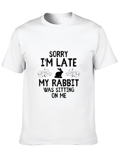 Funny Rabbit Graphic T-Shirt - Sorry Im Late