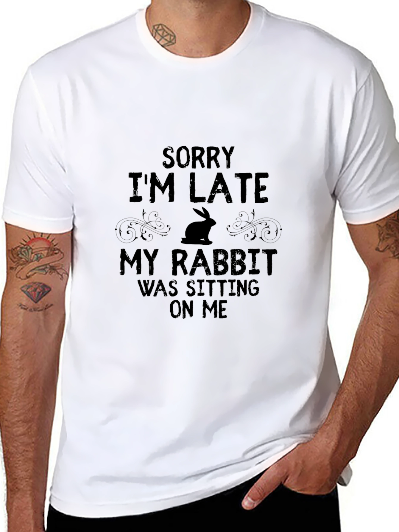 Funny Rabbit Graphic T-Shirt - Sorry Im Late