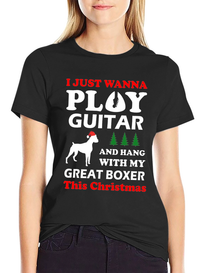 Christmas Guitar Boxer Dog T-Shirt