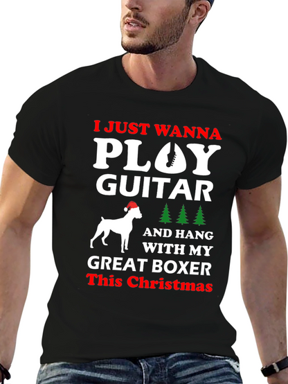 Christmas Guitar Boxer Dog T-Shirt