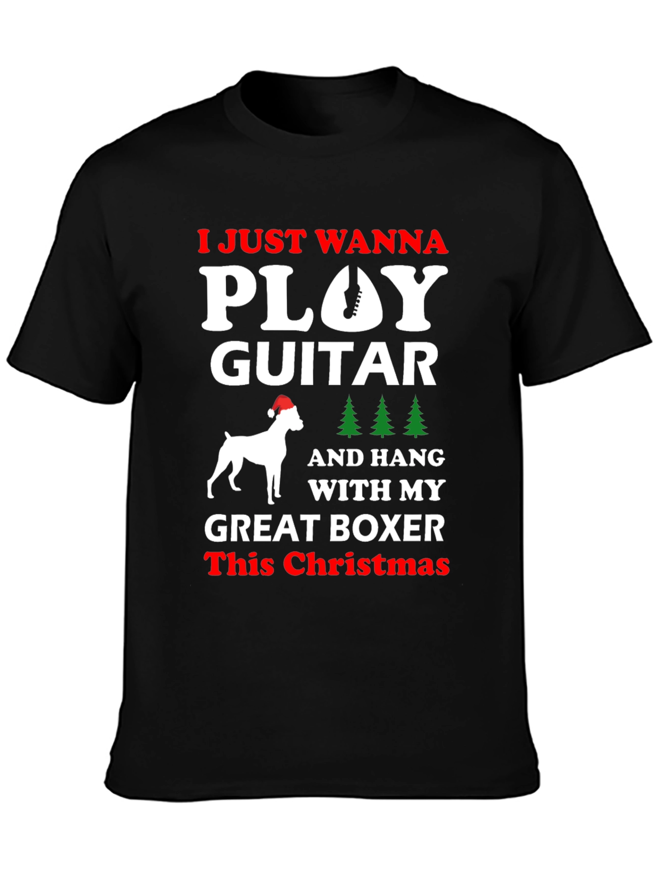 Christmas Guitar Boxer Dog T-Shirt